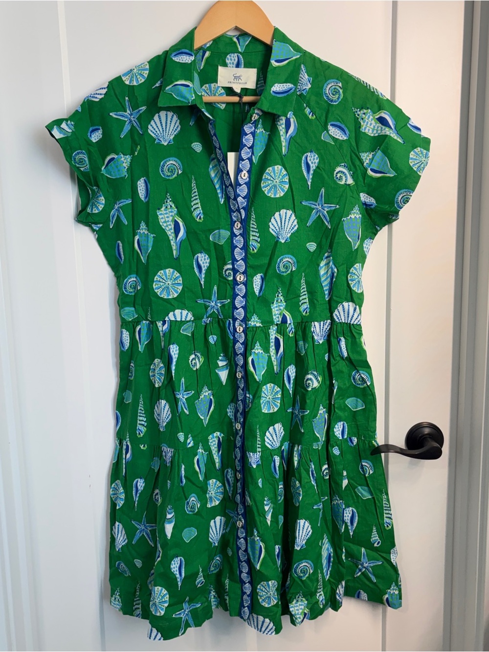 NEW NWT Printfresh Green Seashell Button-Front 100% Cotton Dress
